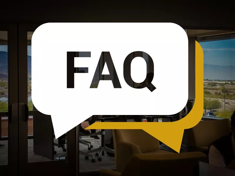 Speech bubble image with the acronym "FAQ" inside the bubble 